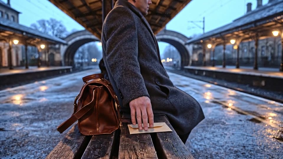 A cinematic trailer built around a night-station passenger, an envelope and a passing train