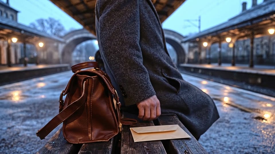 A cinematic trailer built around a night-station passenger, an envelope and a passing train